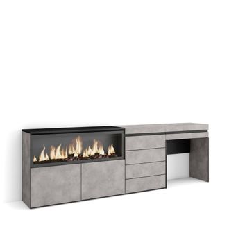 Skraut Home Skraut Home - Tocador, Dormitorio Habitaci&oacute;n, 234x75x35 Cm, Con Caj&oacute;n, Chimenea El&eacute;ctrica Xxl, C&oacute;moda, Cajonera, Estilo Moderno, Gris Cemento