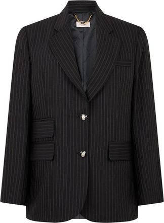 Elisabetta Franchi Gestreepte Blazer van Cool Wool Stof - Dames - Blazers - Zwart - XS - Wol - Jassen