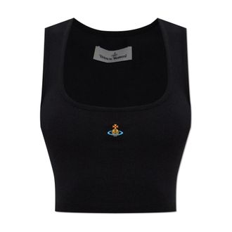 Vivienne Westwood Sleeveless Tops, female, Black, Size: XS Top with embroidered logo