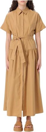 Max Mara Kleedjes, Dames, Bruin, M, Katoen, Witte Poplin Midi Overhemdjurk