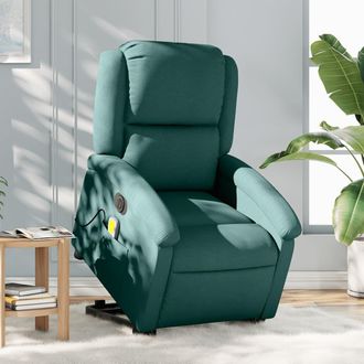 vidaXL Sill&oacute;n Masaje El&eacute;ctrico Reclinable Elevable Tela Verde Oscuro Vidaxl