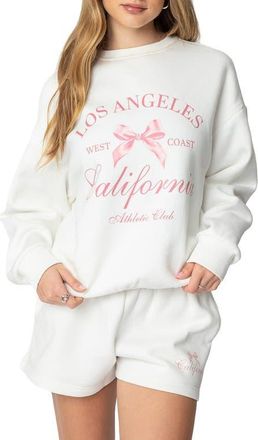 Edikted Cali Bow Graphic Sweatshirt in White at Nordstrom, Size X-Small
