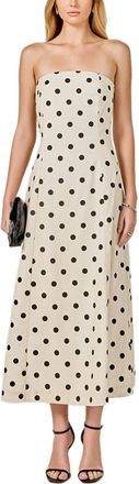endless rose Polka Dot Strapless Linen & Cotton Dress in Sand/Black at Nordstrom, Size X-Small