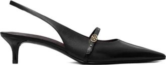 Tory Burch Double T Buckle Mary Jane Slingback - Dames - Pumps - Zwart - 39 EU - Leer - Schoenen