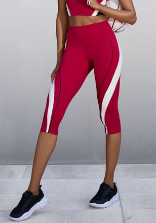 Active By Lascana Caprihose LASCANA ACTIVE, Damen, Gr. XL (48/50), N-Gr, rot, Trikot, Obermaterial: 85% Polyester, 15% Elasthan, unifarben mit Farbeinsatz, figurbetont 