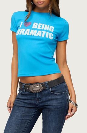 Edikted Drama Queen Rhinestone Graphic T-Shirt in Blue at Nordstrom, Size X-Large