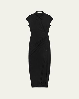 Helmut Lang Short-Sleeve Twist Jersey Midi Dress