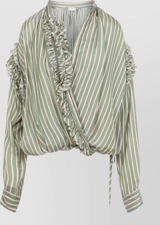 Dries Van Noten striped wrap shirt long sleeves ruffle