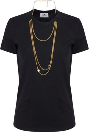 Elisabetta Franchi Versierde Zwarte T-shirts en Polos - Dames - T-shirts - Zwart - S - Katoen - Tops