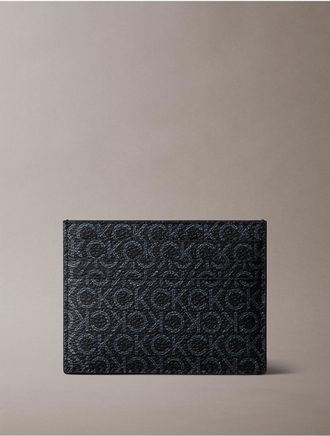 Calvin Klein Mens Pebbled Monogram Card Case - Black