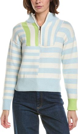 Brodie Mix Stripe 1/2-Zip Cashmere-Blend Pullover