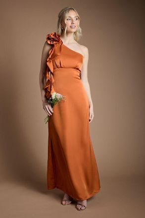 Oasis Womens Corsage One Shoulder Maxi Bridesmaid Dress - Rust - Size 18 UK