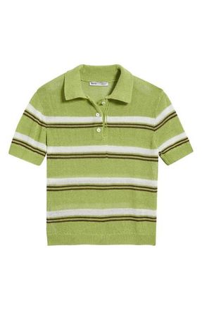 Mango Stripe Jersey Polo Sweater in Green at Nordstrom, Size X-Large