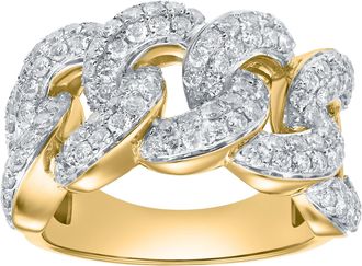 LuvMyJewelry Auralink 2.35 Cts Natural Diamond Cuban Link 14K Gold Ring