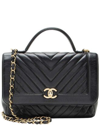 Chanel Black Chevron Calfskin Timeless Flap Top Handle (Authentic Pre-Loved)