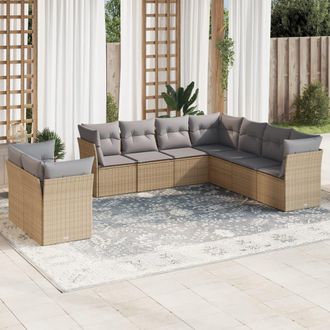 vidaXL Set De Sof&aacute;s De Jard&iacute;n 9 Pzas Con Cojines Rat&aacute;n Sint&eacute;tico Beige Vidaxl