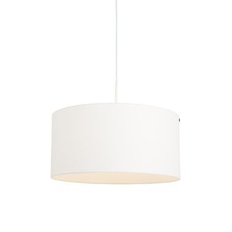 QAZQA Moderno L&aacute;mpara Colgante Moderna Blanca Con Pantalla Blanca 50 Cm - Combi 1 Textil /acero Redonda Adecuado Para Led Max. 1 X 60 Watt - Qazqa