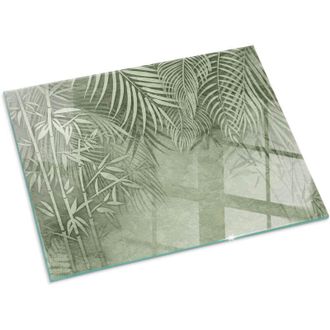 Tulup Vetro Decorativo Per Camino E Soggiorno Piastra In ESG Vetro Moderno Per Stufa A Legna Per Camino Foglie tropicali sullo sfondo 80x60 cm