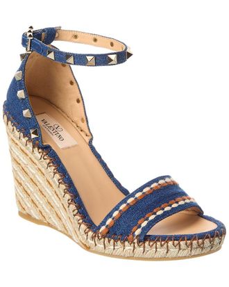 Valentino Rockstud 105 Denim Wedge Sandal