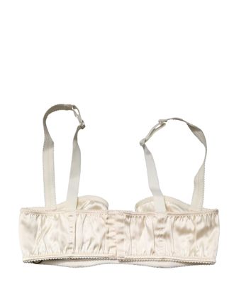 Dolce & Gabbana Womens Off White Semi-Pad Underwire Balconette Bra Underwear Beige Elastane Silk Clothing