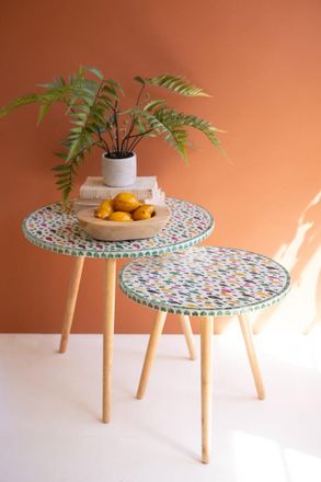 Kalalou Set Of Two Wooden Accent Tables With Capiz Shell Detail