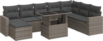 vidaXL Set De Sof&aacute;s De Jard&iacute;n Con Cojines 9 Pzas Rat&aacute;n Sint&eacute;tico Gris Vidaxl