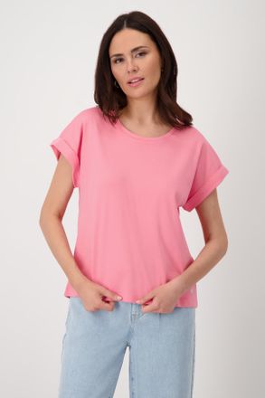 Monari Rundhalsshirt MONARI Shirt Basic Pima uni, Damen, Gr. 36, rot (coral pink), Web, Obermaterial: 100% Baumwolle, clean, unifarben, regular fit normal, R