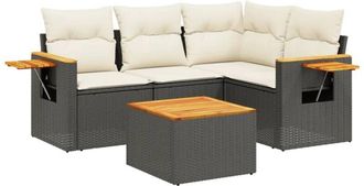 vidaXL Vidaxl - Set De Muebles De Jard&iacute;n 5 Pzas Y Cojines Rat&aacute;n Sint&eacute;tico Negro