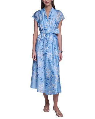 Halston Heritage Butterfly Sleeve Linen-Blend Midi Dress