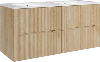 Vente-Unique Mueble de ba&ntilde;o suspendido estriado con levabo encastrado - Natural claro - 120 cm - ORISO