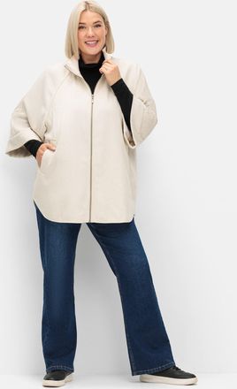 Sheego Cape SHEEGO, Damen, Gr. 40, beige, 90% Polyester, 10% Wolle, Kragen:90% Baumwolle, 8% Polyester, 2% Elasthan, Taschenfutter:45% Polyester, 55% Viskose