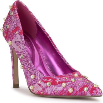 Jessica Simpson Welica Embellished Jacquard Pump in Pink/Red at Nordstrom, Size 6.5