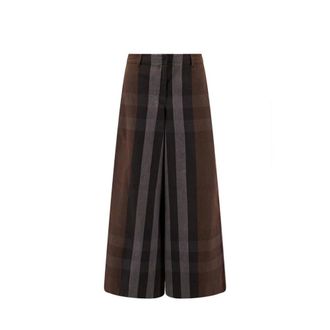 Burberry Wide Trousers, female, Brown, Size: M Cotton Casual Pants