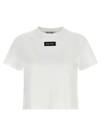 Miu Miu White Logo Crew Neck T-Shirt