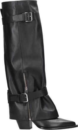 Elena Iachi Zwarte Leren Western Laarzen met Gespen - Dames - Cowboylaarzen - Zwart - 38 EU - Leer - Schoenen