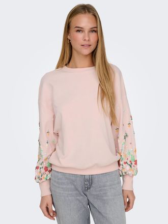 Only Sweatshirt ONLY ONLBROOKE L/S O-NECK FLOWER SWT, Damen, Gr. XL, potpourri print:sleeve flower, Sweatware, Obermaterial: 60% Baumwolle, 40% Polyester, 