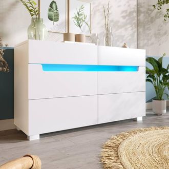 Merax White 6 Drawer Sideboard Cabinet LED Chest of Drawers