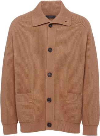 Prada Truien & Vesten, Heren, Bruin, M, Bruine Gebreide Vest Aw 24 Stijlvol