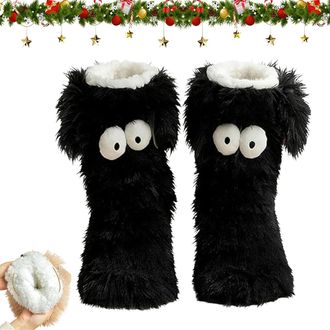 Generic Muffle Friends Cozy Socks, Winter Thick Warm Fluffy Soft Fuzzy Non-slip Slipper Socks with Cute Big Eyes Home Socks (Black)