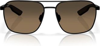 Costa 58mm Wader Gradient Polarized Rectangular Sunglasses in Satin Black/copper at Nordstrom