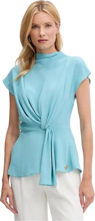 Karl Lagerfeld Overhemden, Dames, Blauw, M, Leer, Asymmetrische Top met Draping