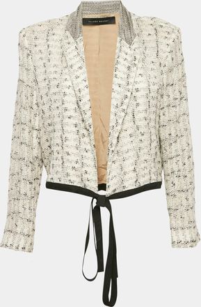 Roland Mouret Off White Patterned Cotton Knit Wrap Jacket