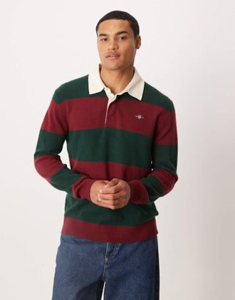 GANT Polo stile rugby in maglina di lana dagnello verde a righe