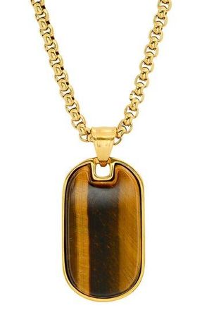 Steeltime Mens Tigers Eye Dog Tag Pendant Necklace in Gold/brown at Nordstrom Rack
