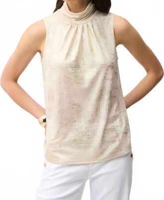 Joseph Ribkoff Foiled Knit Straight Sleeveless Top In Ivory/gold