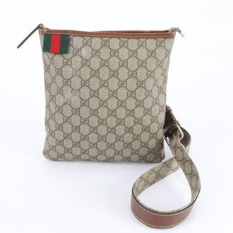 Gucci Brown Leather Coated Canvas Shoulder Bag (Pre-Owned)