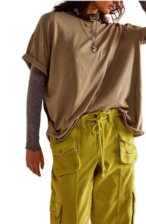 Free People Nina Crewneck Cotton T-Shirt in Olive Stone at Nordstrom, Size Medium