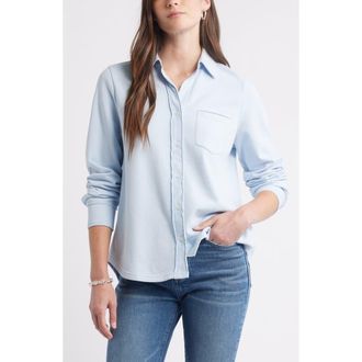 Caslon French Terry Button-Up Shirt in Blue Skyway at Nordstrom Rack, Size X-Small
