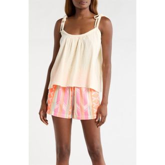 Elan Tie Strap Cotton Gauze Cover-Up Top in Natural at Nordstrom, Size X-Large