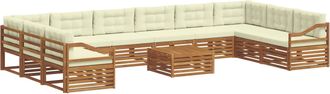 vidaXL Set Divani 11 Pz Naturale E Crema Legno Di Acacia Massello Vidaxl